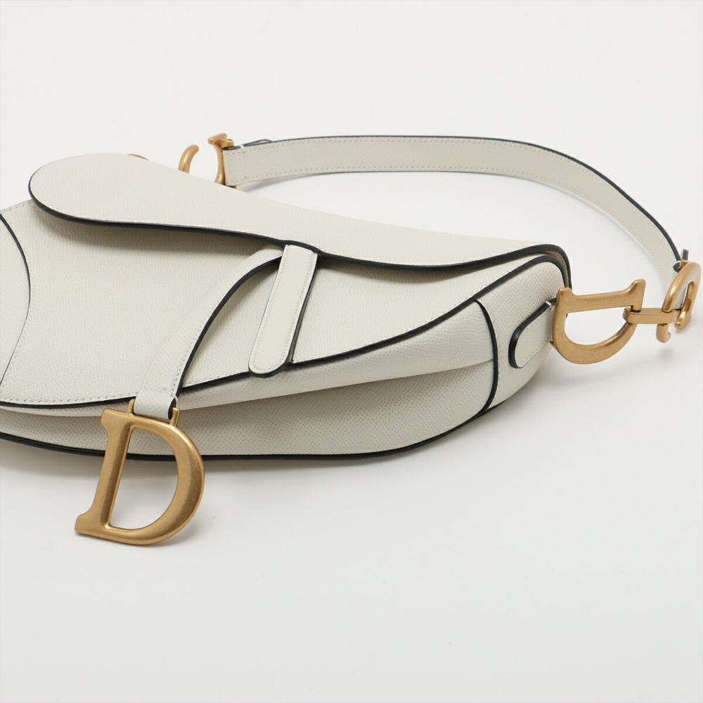 Christian Dior Saddle Bag Leather Shoulder White